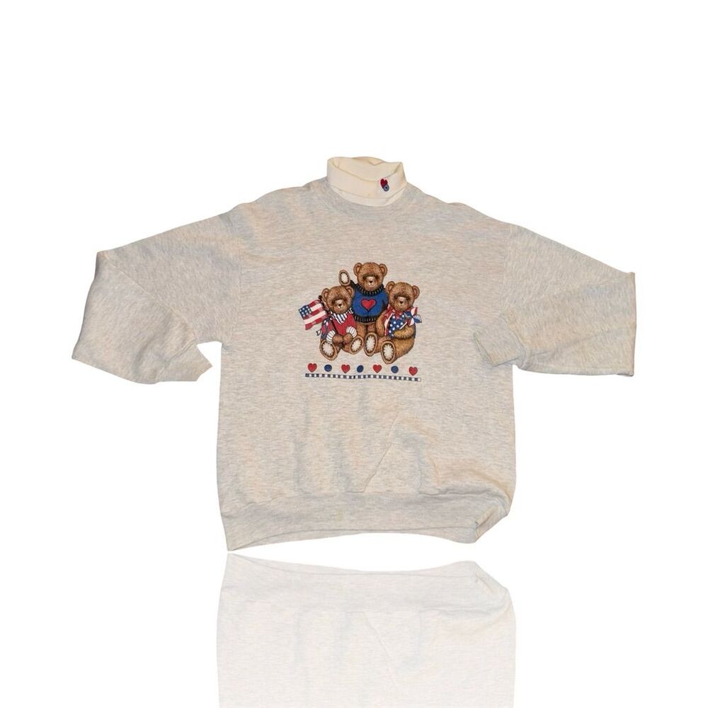 Vintage Gopher Sport Teddy Bear Graphic Sweatshirt Gray Unisex M
